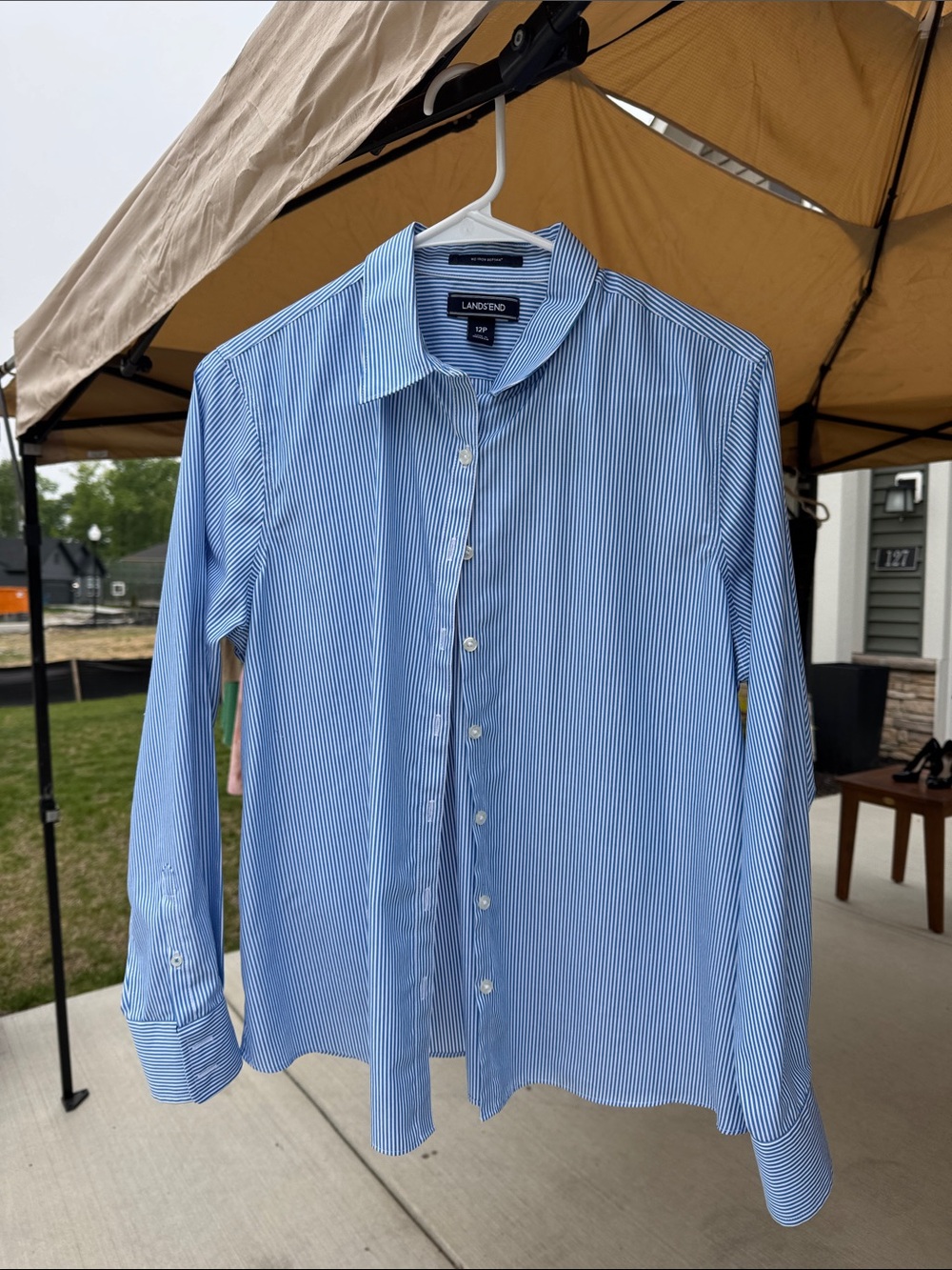 Lands' End Blue Pinstripe Women’s Dress Shirt